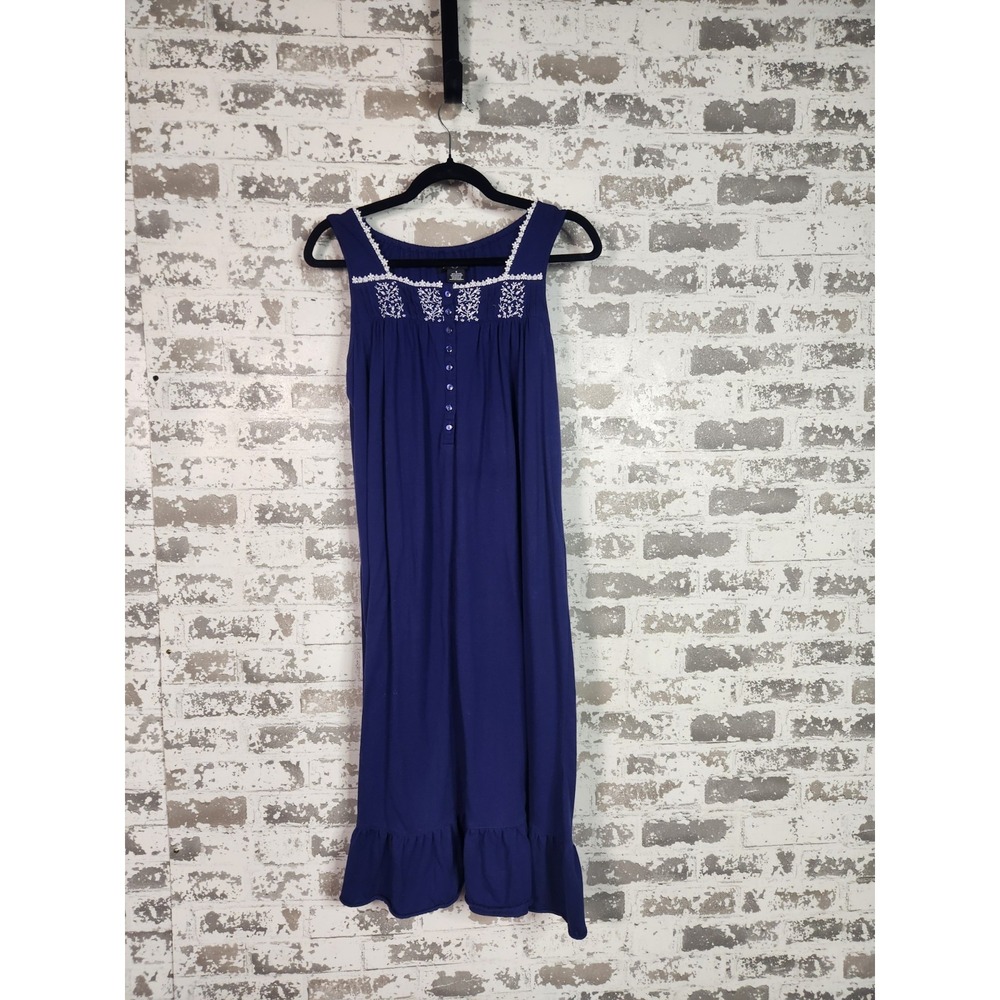 Earth Angels Floral Embroidered Tiered‎ Blue Nightgown Size Small Sleepwear